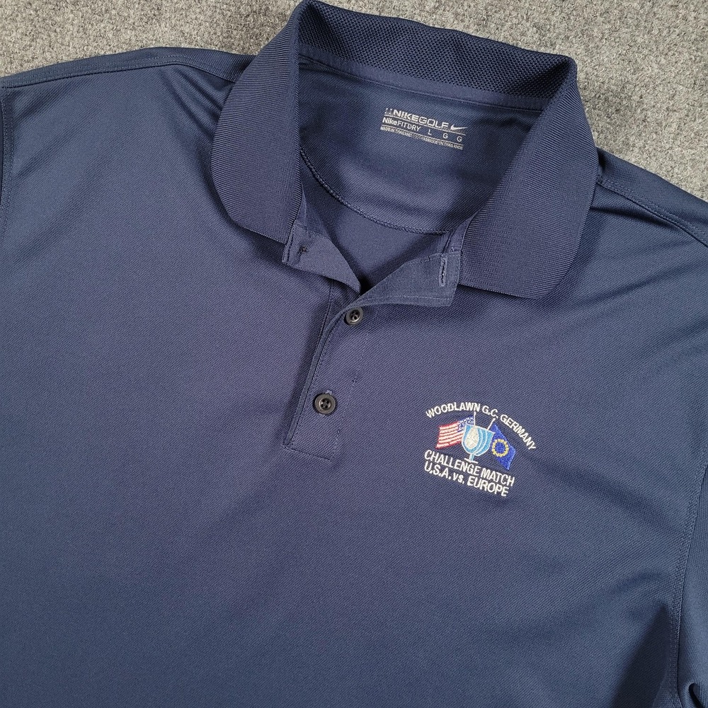 Nike Golf Polo Shirt Mens Large Navy NikeFIT Dry Woodlawn GC Germany 128898-419